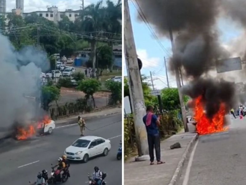 Carro pega fogo próximo à Rodoviária de Salvador