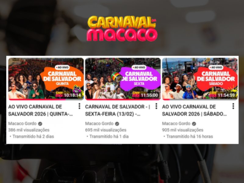 Carnaval da Macaco lidera audiência com 3,2 milhões de visualizações
