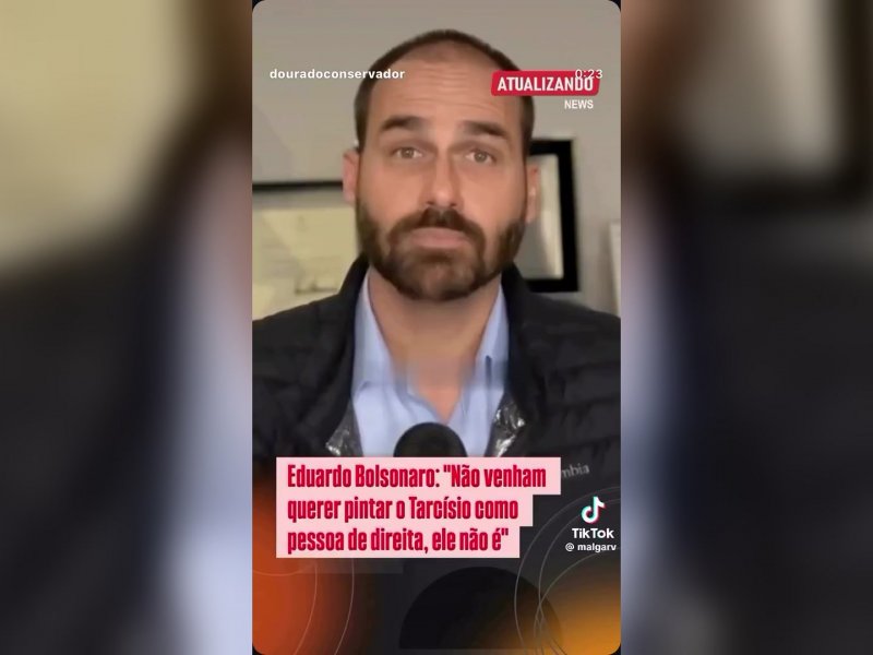 Eduardo Bolsonaro ataca Tarcísio e diz que governador paulista não é de direita