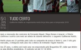 Site oficial do Vitória antecipa renovação de contrato do volante Amaral