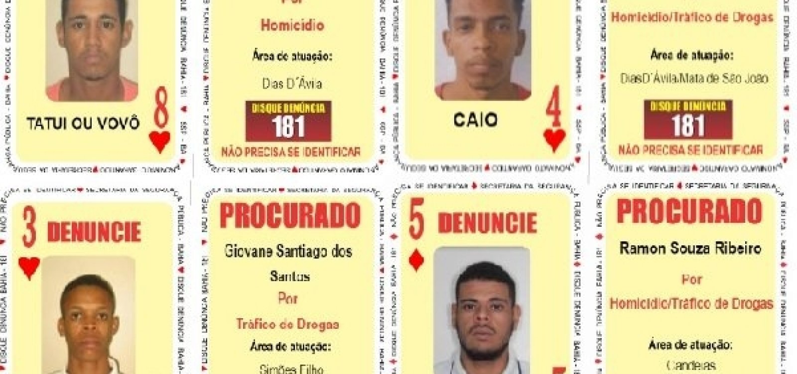 Homicidas e foragido do sistema prisional entram no Baralho do Crime