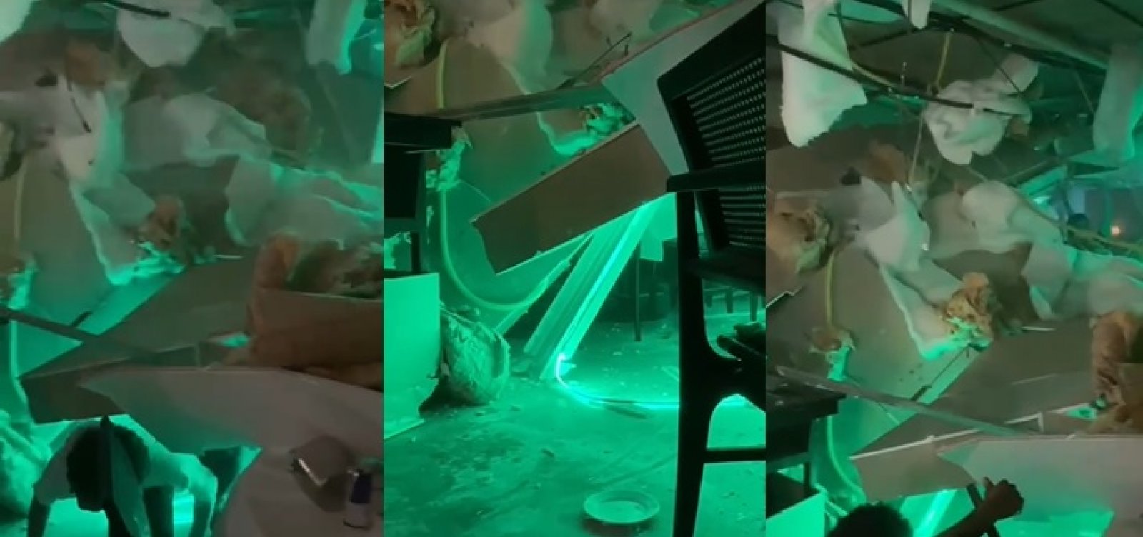 Vídeo: após forte chuva, parte do teto desaba em famoso restaurante na Ladeira da Barra