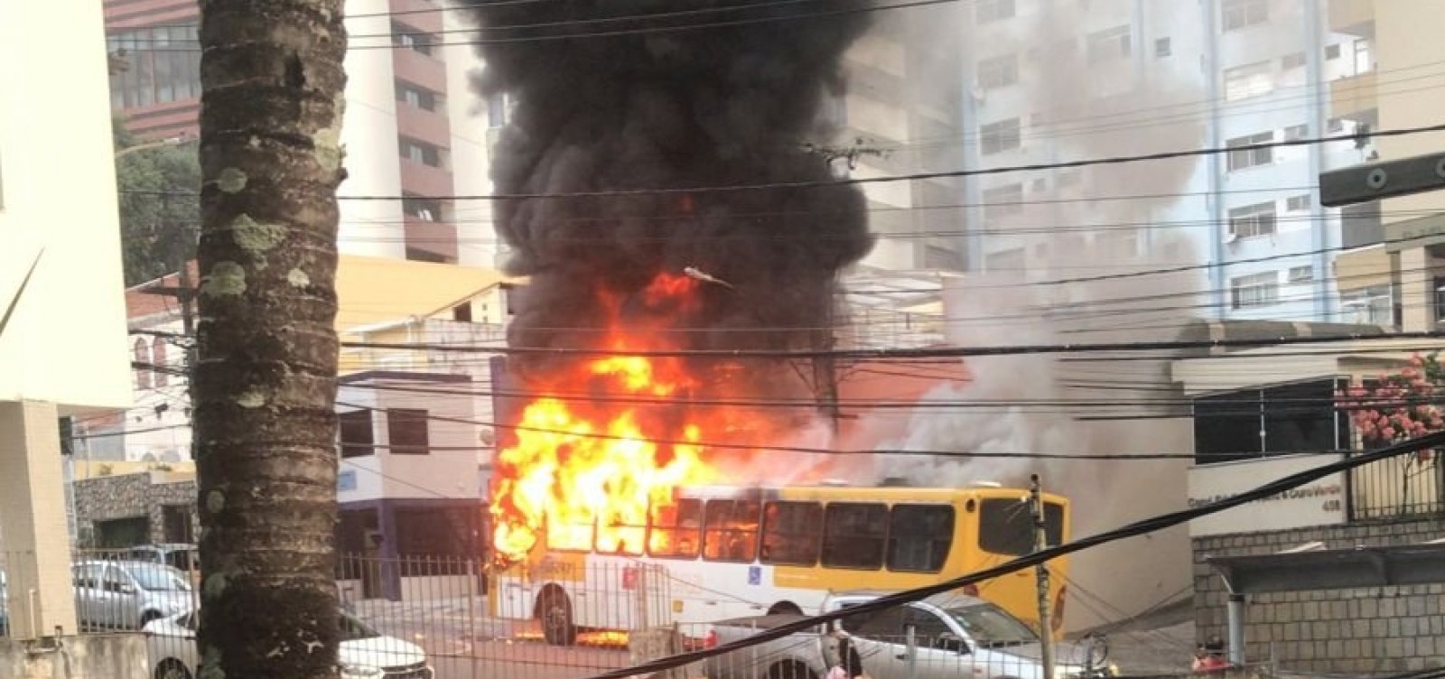 Coelba interrompe fornecimento de energia após ônibus pegar fogo na Barra