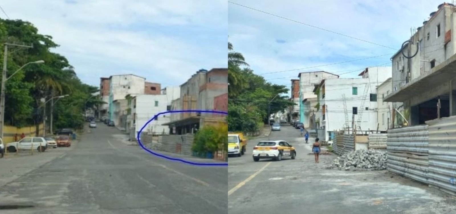 Construção no Imbuí invade calçada, afetando pedestres e estacionamento de veículos