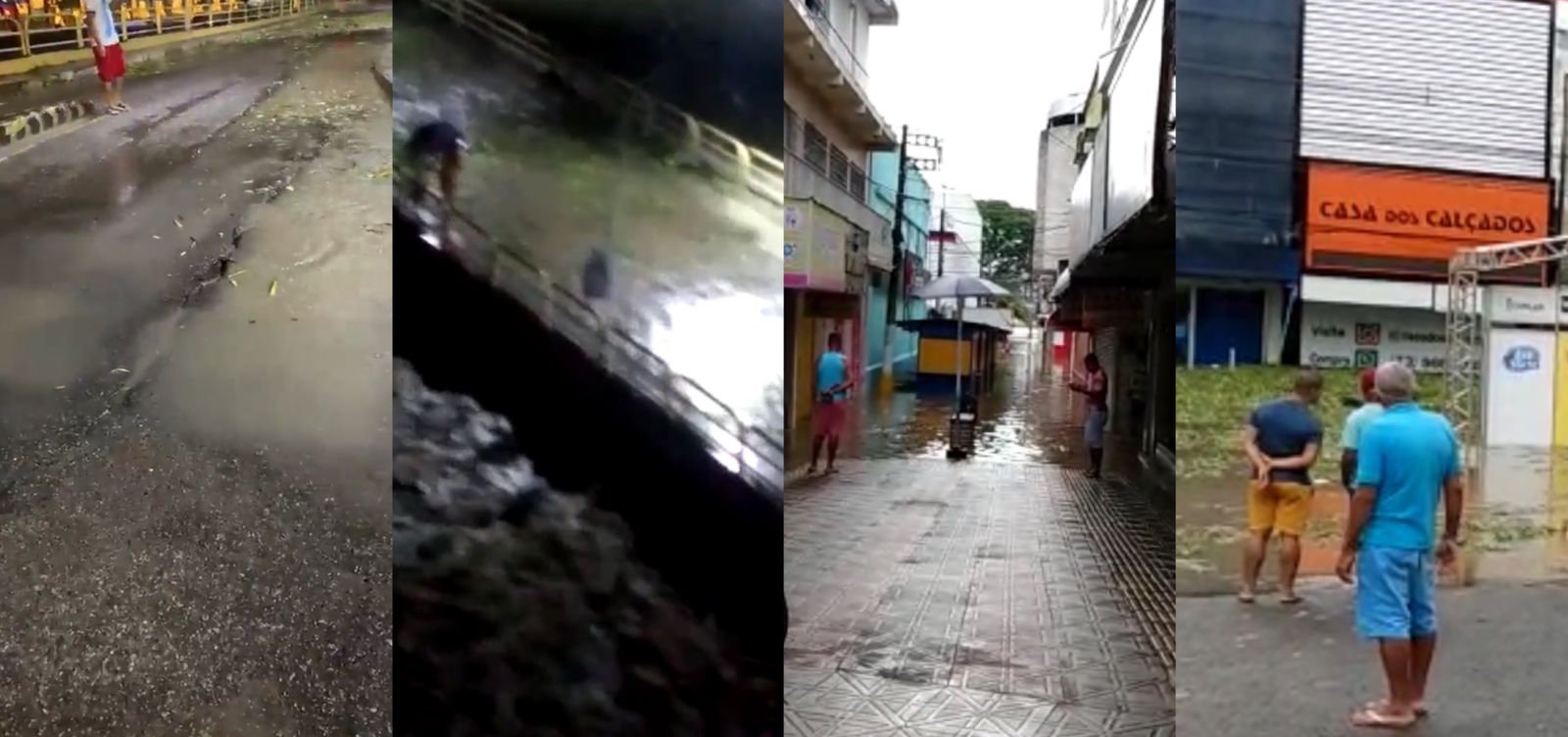Enchentes ameaçam derrubar ponte em Itabuna e inundam lojas de centro comercial