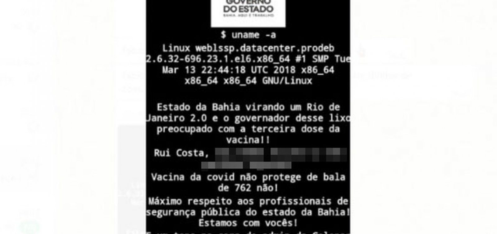 Site da SSP é hackeado e amanhece com mensagem contra Rui Costa 