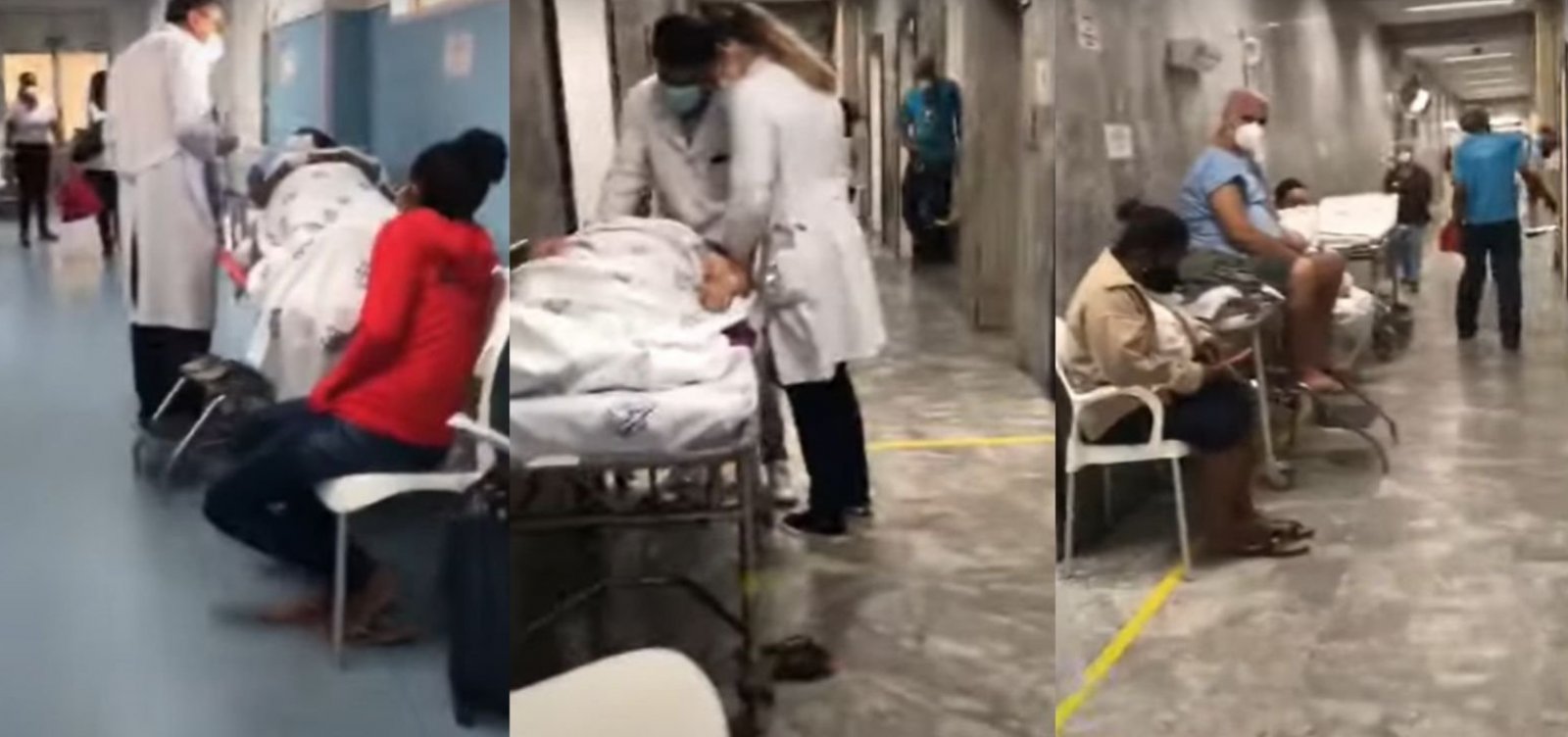 Vídeo mostra pacientes sendo atendidos em leitos nos corredores do Hospital Português