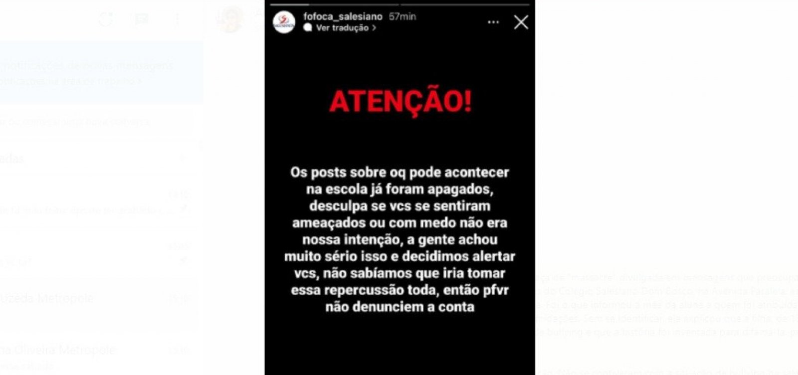 Mãe registra queixa e nega que filha de 13 anos seja autora de ameaças no colégio Dom Bosco