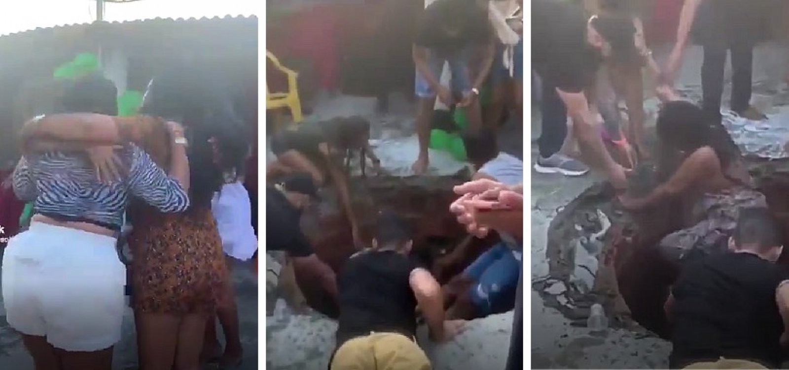 Deu merda: Mulheres caem em fossa durante comemoração de aniversário no interior da Bahia; veja vídeo 