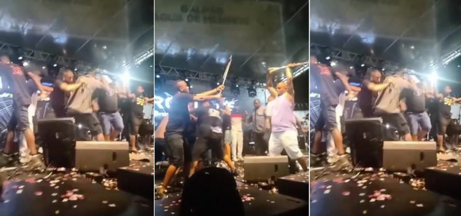 Equipes das bandas Psirico e Samba Trator trocam socos em cima do palco em Salvador 