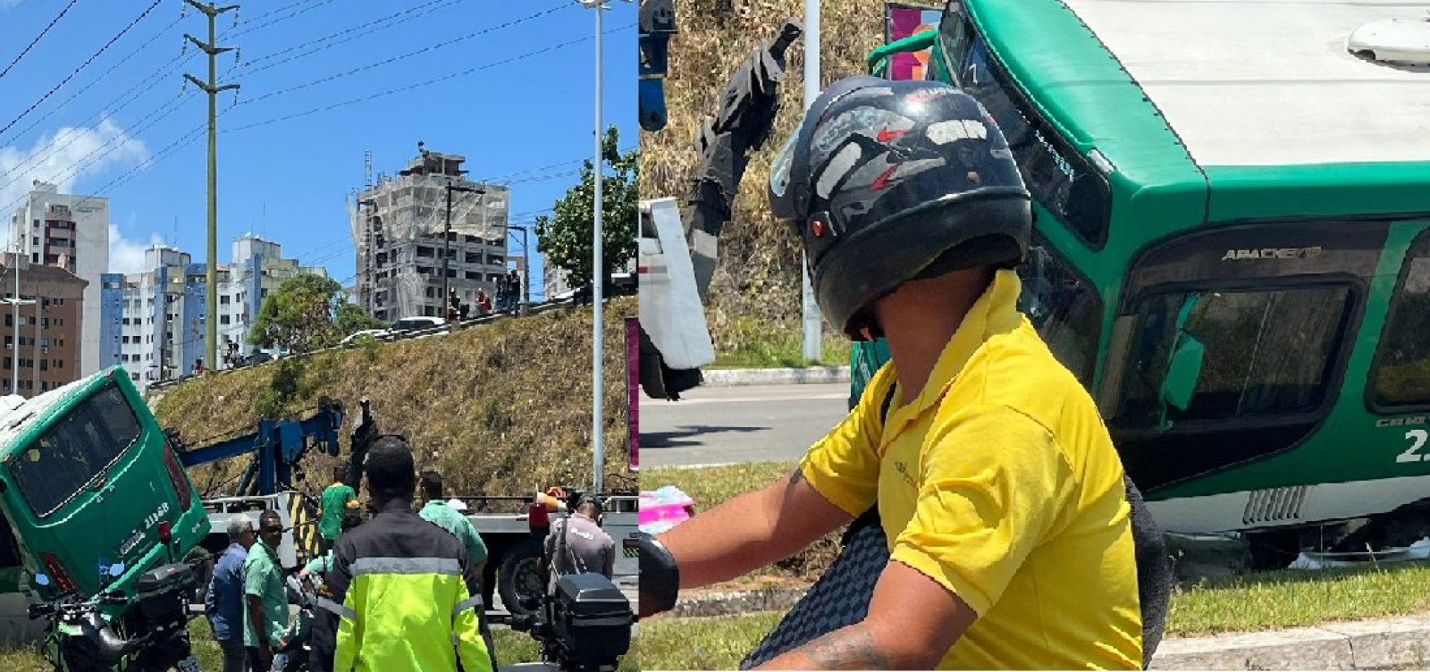 Ônibus tomba e deixa feridos na Paralela 