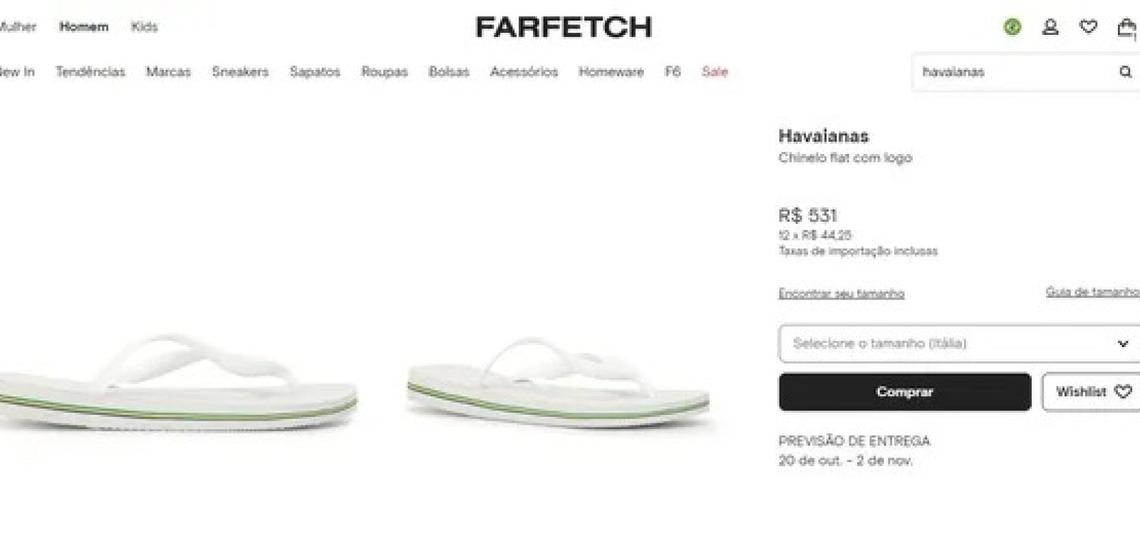 Site de moda de luxo cobra R$ 531 em chinelo Havaianas