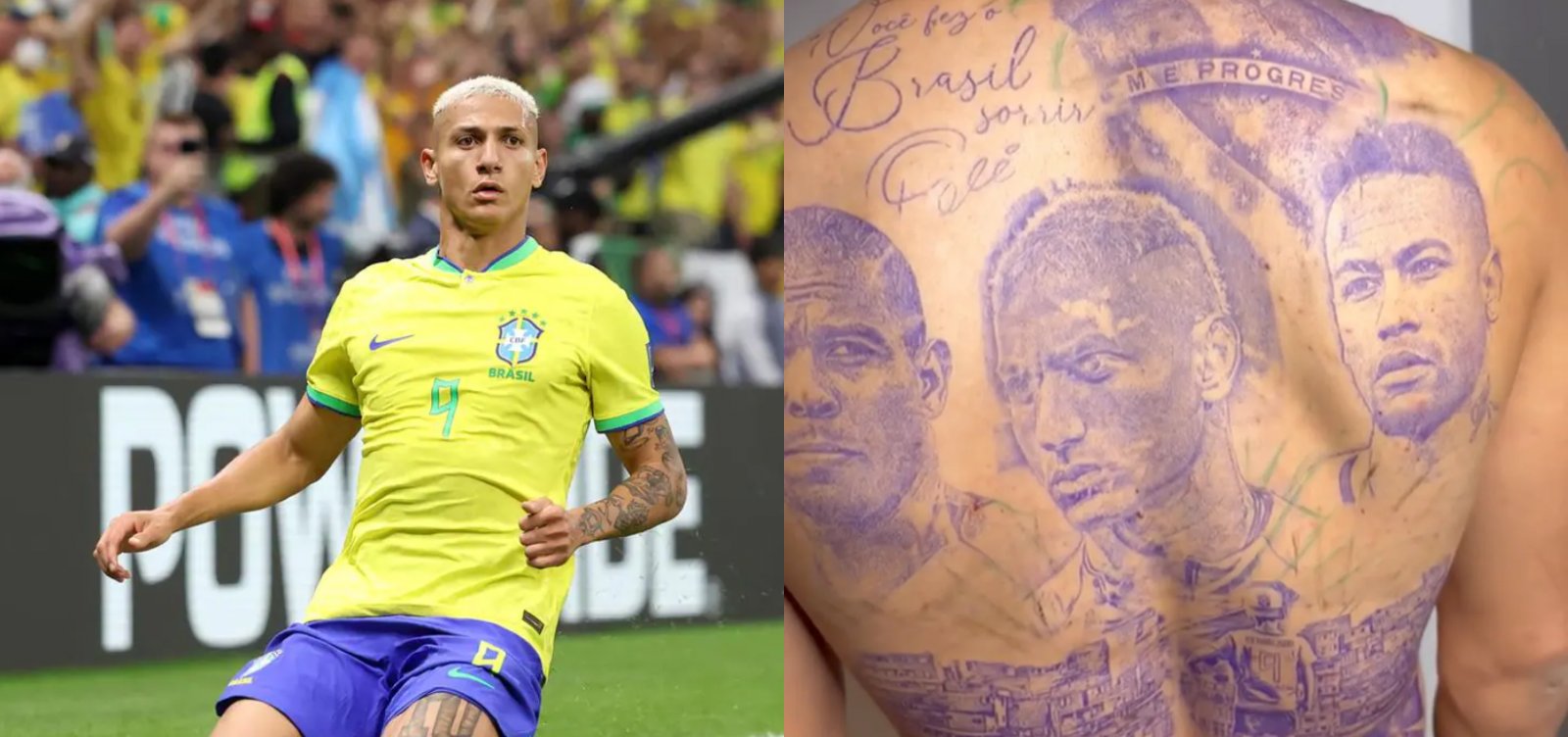 Richarlison mostra nova tatuagem com rosto de Neymar, Ronaldo e