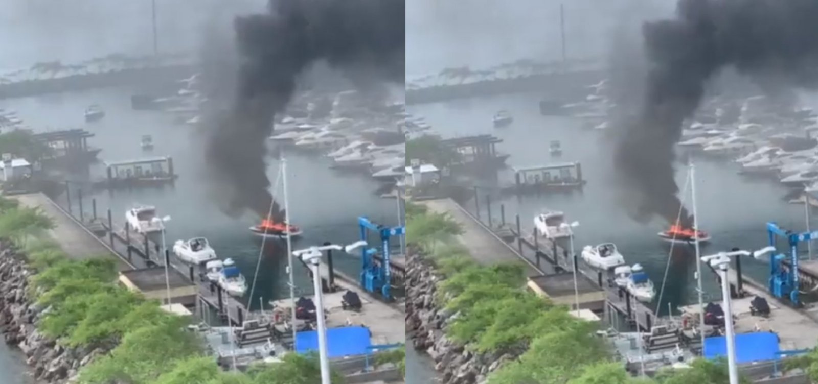 Incêndio é registrado em lancha no centro de lazer Bahia Marina, em Salvador