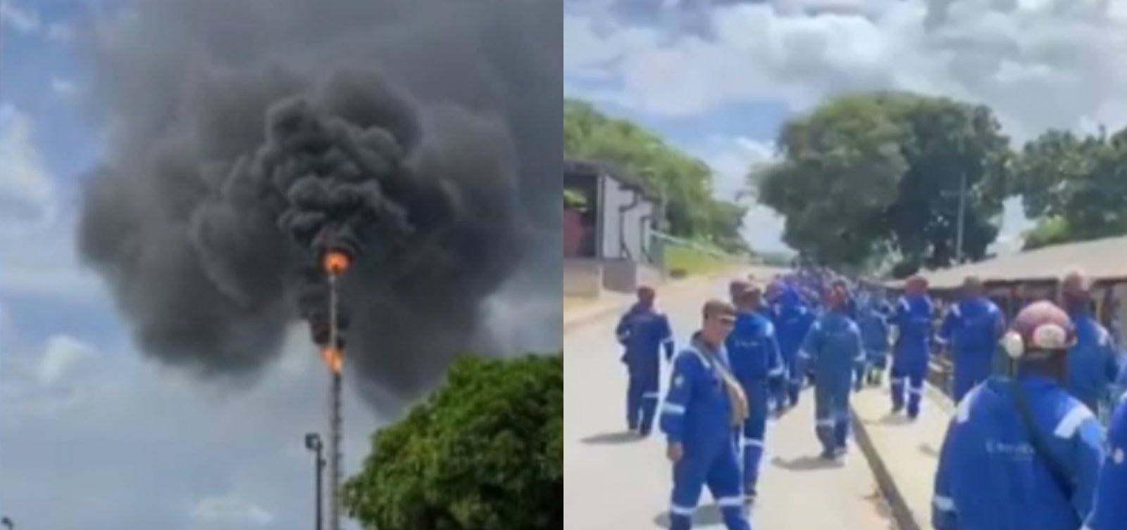 Fumaça densa é registrada próximo a torre de queima de excedentes na Refinaria de Mataripe