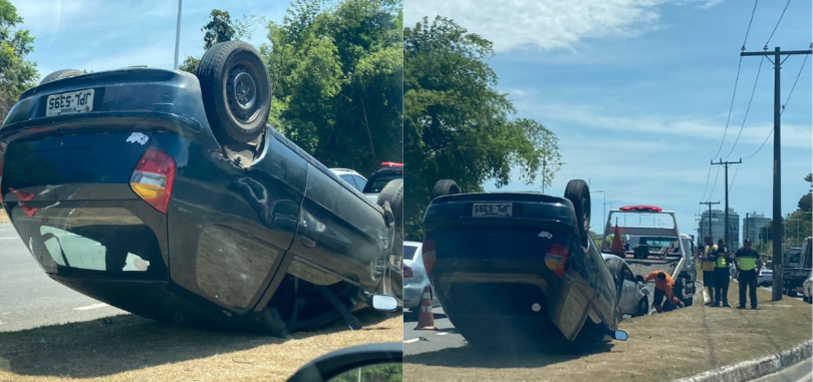 Acidente entre dois veículos acaba em capotamento na marginal da Avenida Paralela