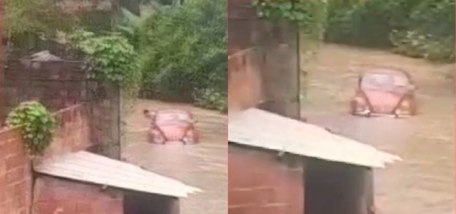 Carro é arrastado por enchente e família é resgatada em Simões Filho
