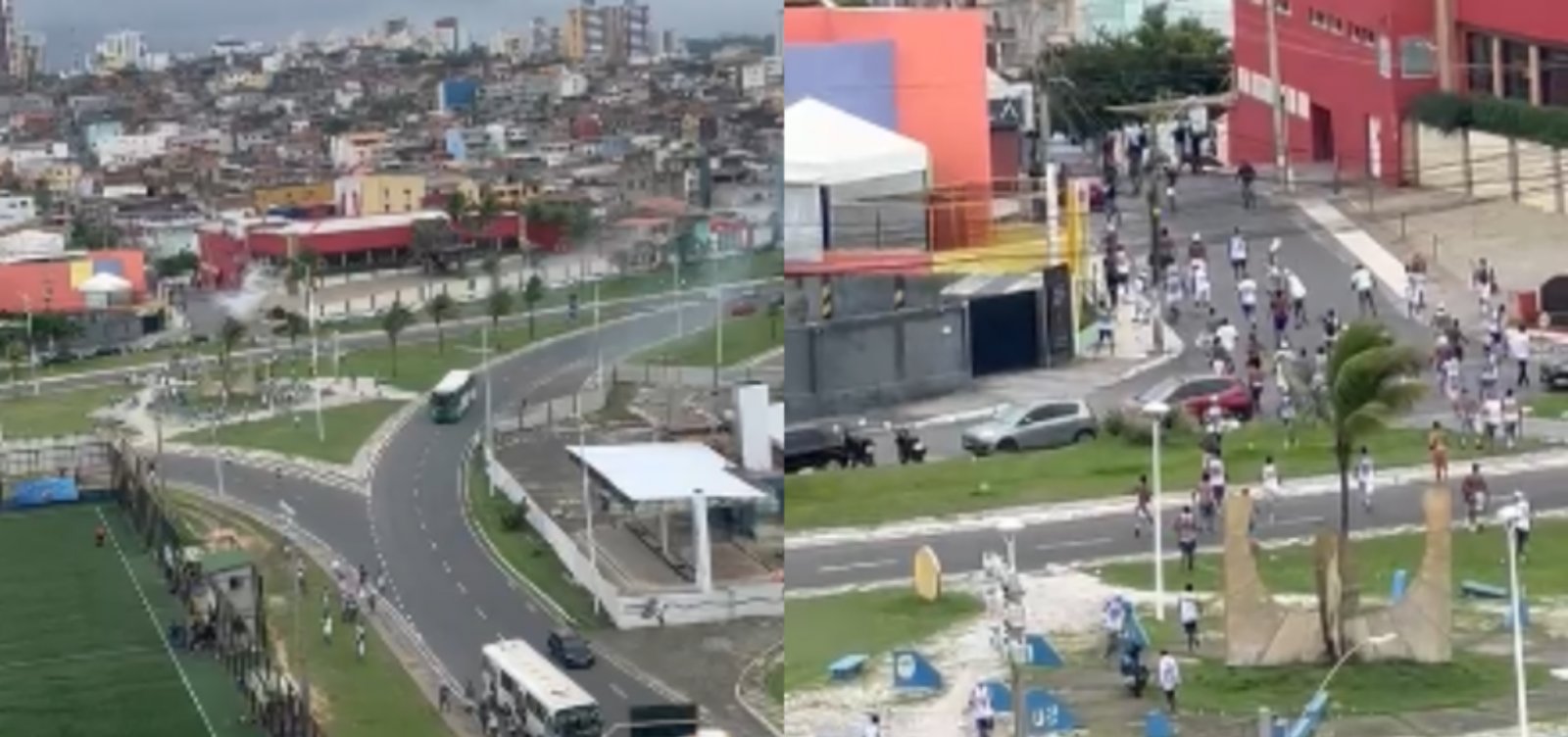 Bomba atinge ônibus na Boca do Rio durante confusão entre torcidas do Bahia e Vitória