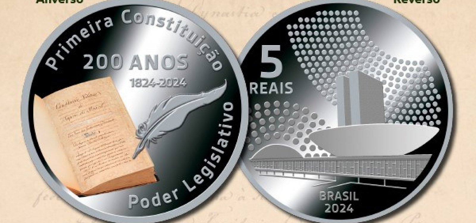 Banco Central lança moeda de R$ 5 em comemoração ao bicentenário da primeira Constituição