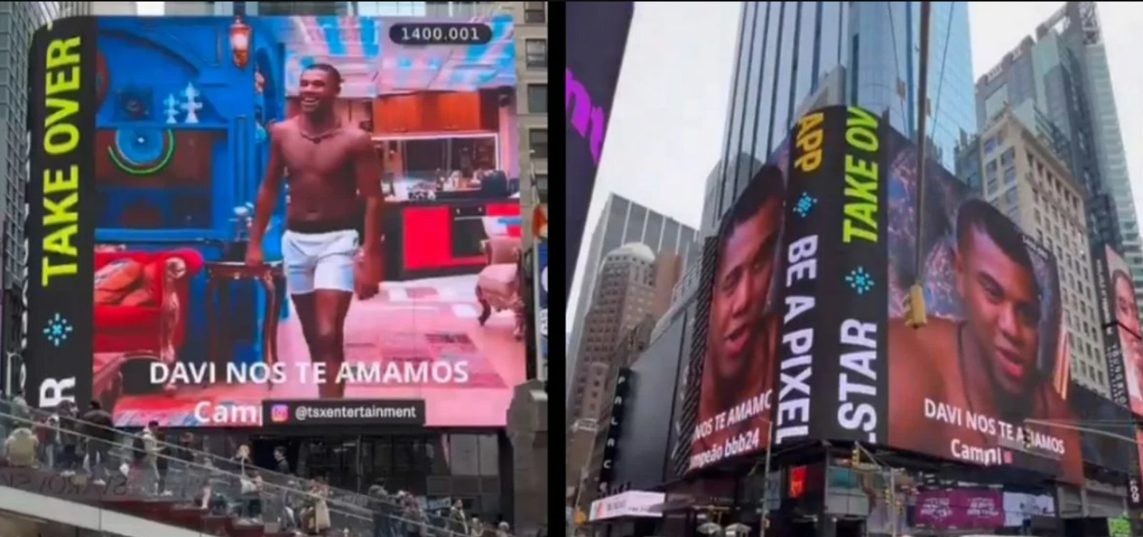 Davi Brito, vencedor do BBB 24, é homenageado pelos fãs com vídeo exibido na Times Square em NY