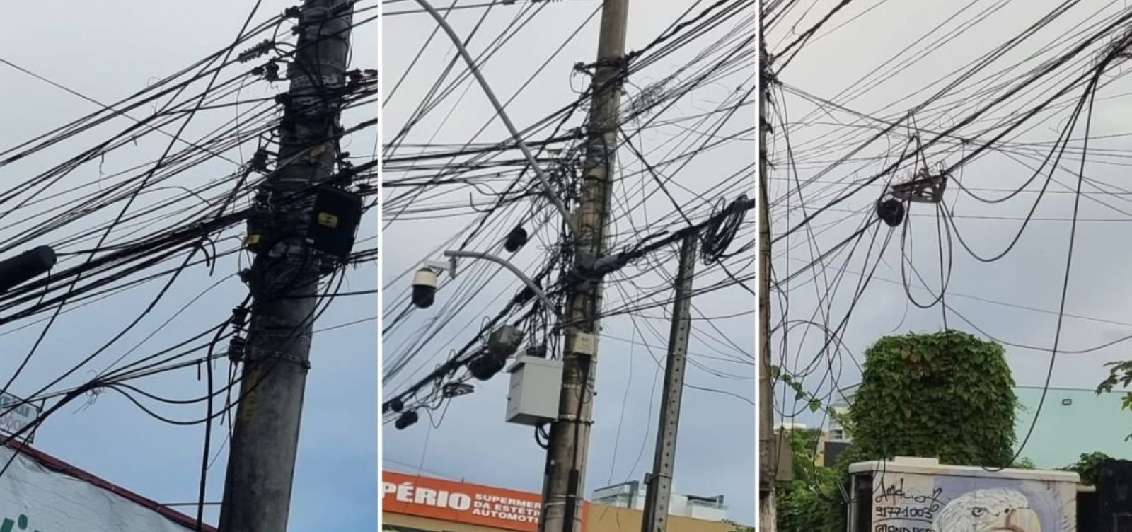 Emaranhados de fios em postes de Salvador e RMS trazem transtornos e preocupação para população