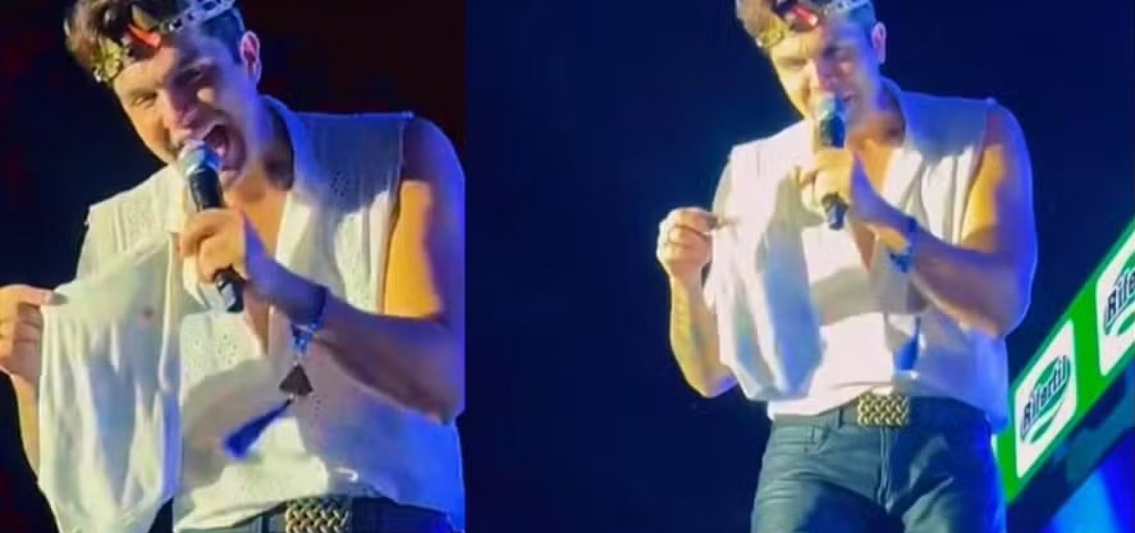 Luan Santana ganha roupa de bebê em vez de calcinha em show, após anunciar que vai ser pai