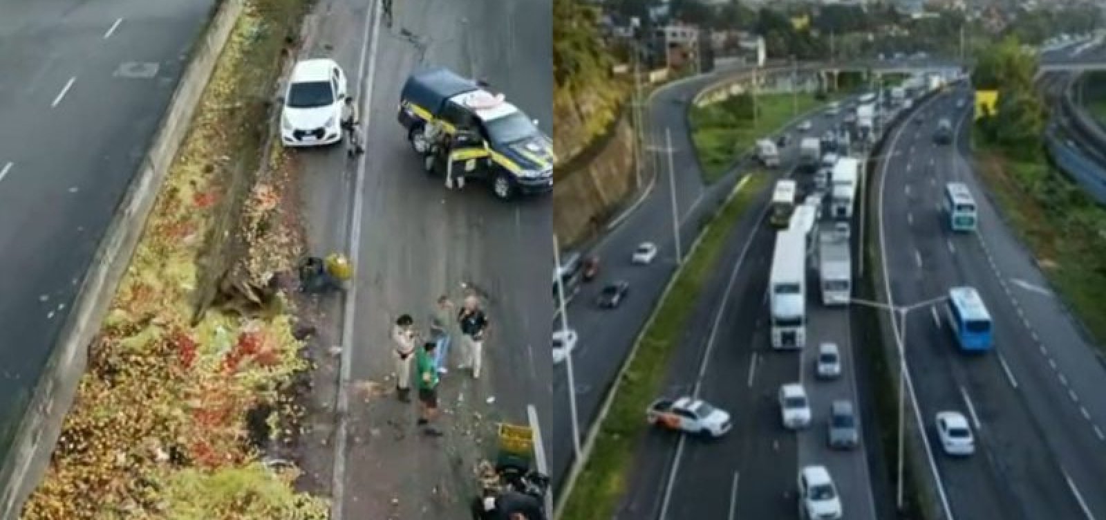 Caminhão de frutas tomba na BR-324 e bloqueia duas pistas sentido Feira de Santana-Salvador