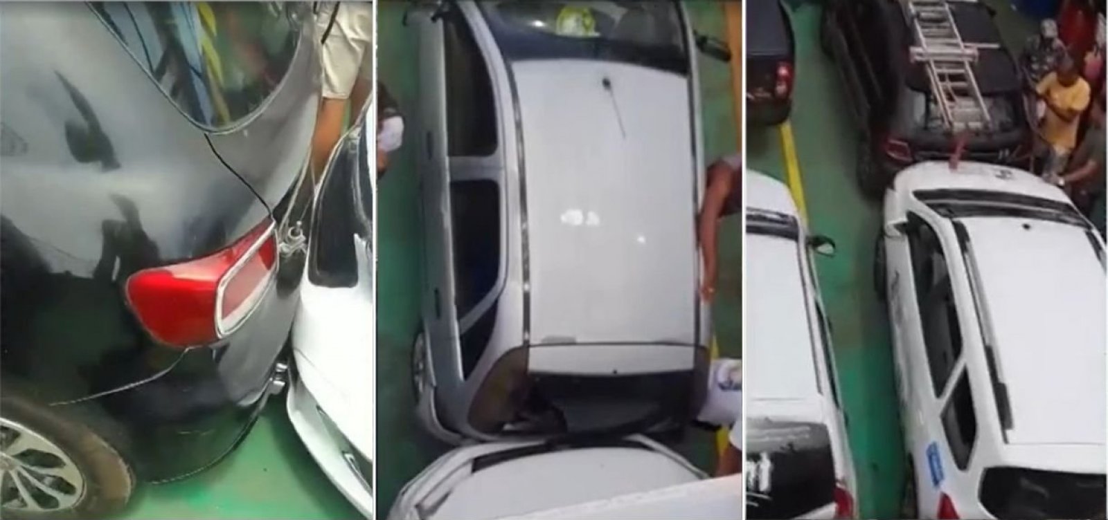 Motorista perde controle do carro e causa engavetamento dentro de ferry boat