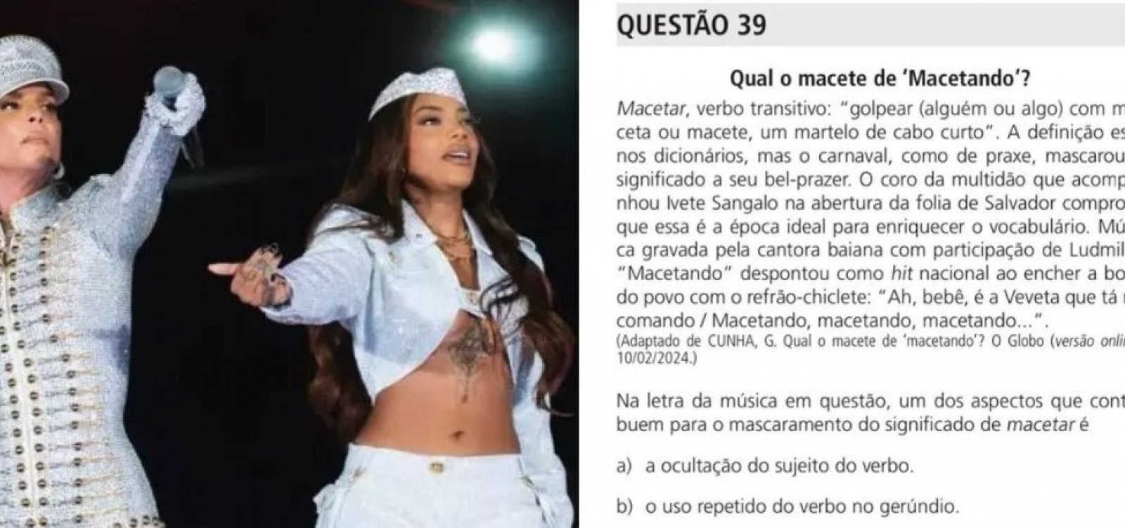 "Macetando", hit de Ivete e Ludmilla, vira questão de vestibular da Unicamp