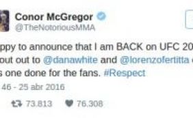 McGregor anuncia retorno ao UFC 200 para enfrentar Nate Diaz em Las Vegas