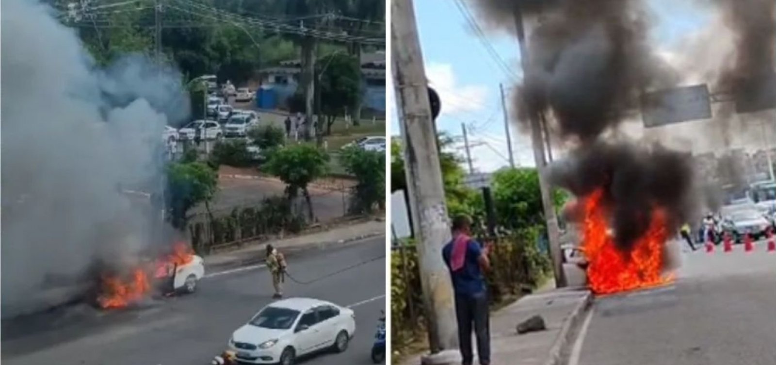 Carro pega fogo próximo à Rodoviária de Salvador