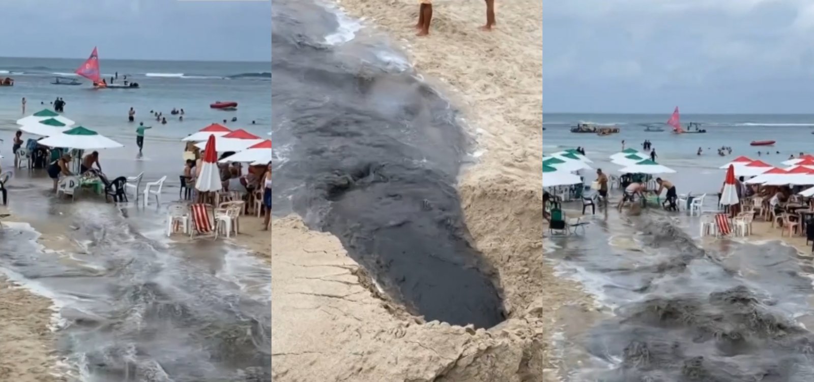 Vazamento de esgoto invade mar de Porto de Galinhas em PE 