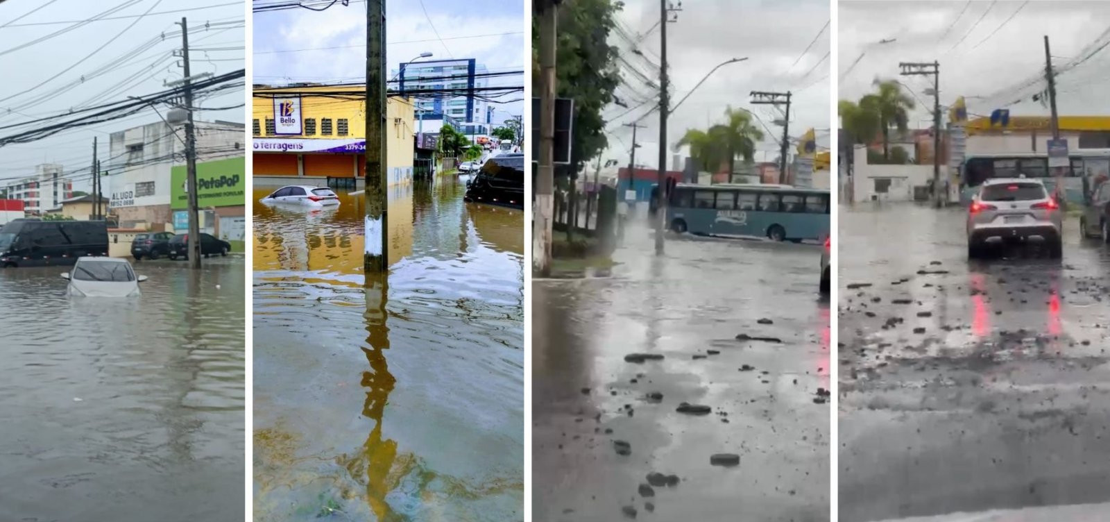 Queda de energia, alagamentos e asfalto em pedaços: moradores de Lauro de Freitas enfrentam transtornos com chuva