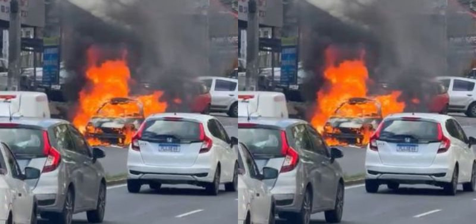 Carro pega fogo e bloqueia trânsito no Ogunjá