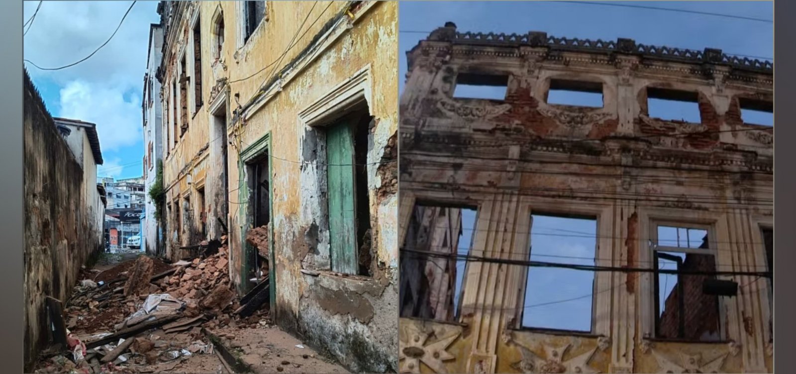 Casarão histórico desaba parcialmente após incêndio no Santo Antônio Além do Carmo