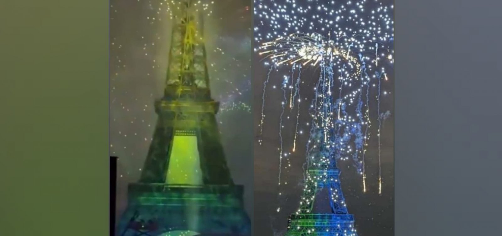 França homenageia Brasil com espetáculo de drones, luzes e fogos na Torre Eiffel