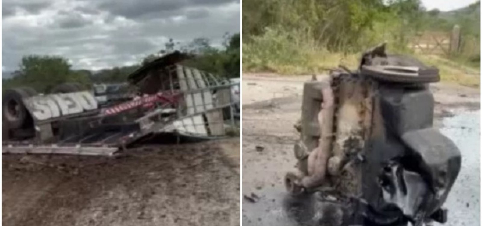 Batida entre caminhões destrói veículos e deixa uma pessoa ferida na BR-324