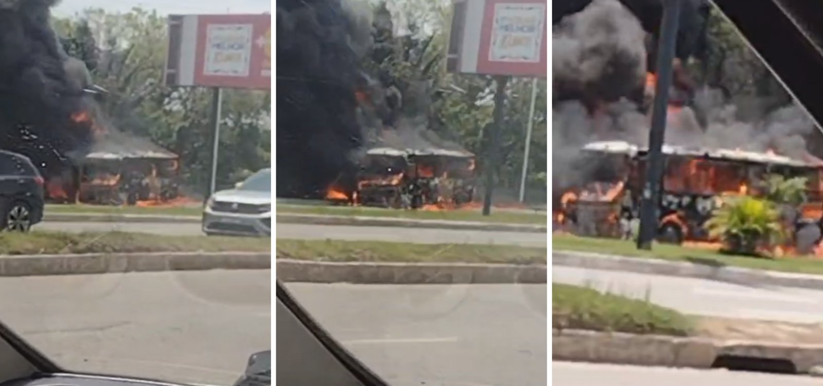 Ônibus pega fogo na Avenida Orlando Gomes, em Salvador