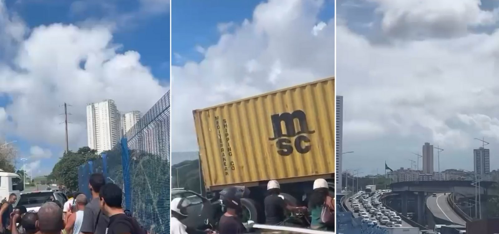Carreta quebrada bloqueia trânsito no viaduto sentido Cabula, em Salvador