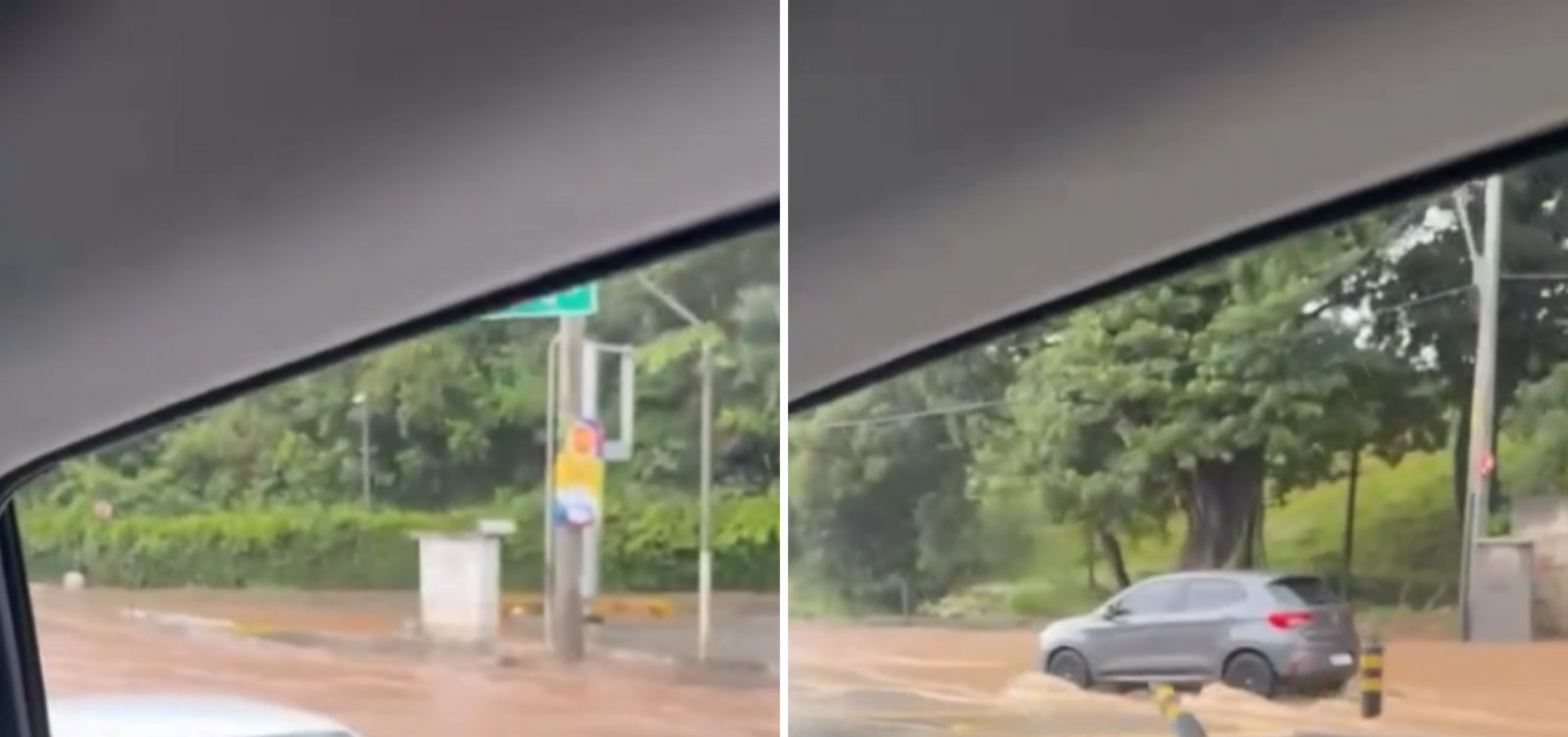 Chuva forte provoca alagamento na Avenida ACM, em frente à antiga Rodoviária