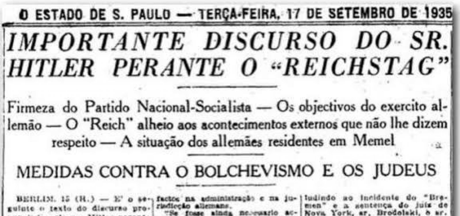 Relembre: há quase 100 anos, Estadão apoiava avanço do nazismo na Alemanha