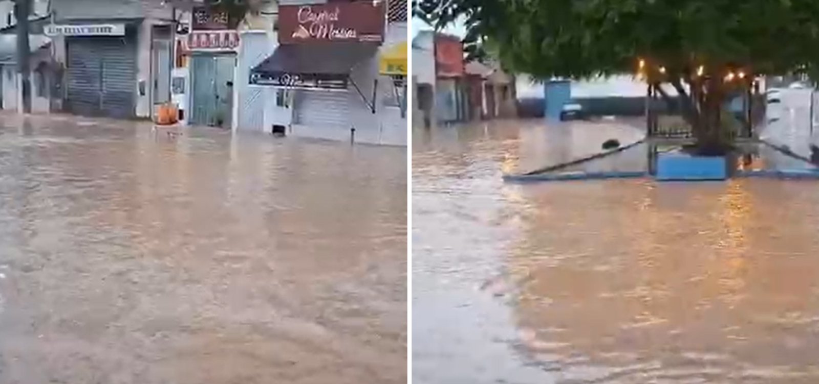 Chuva provoca alagamentos em Sussuarana, distrito de Tanhaçu, na Bahia