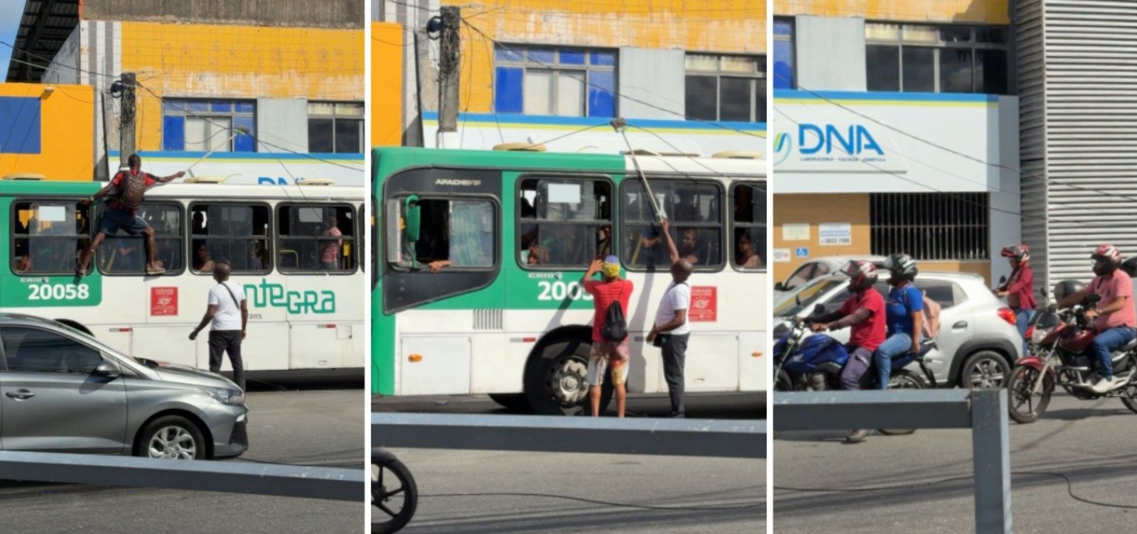 Ônibus fica preso em fios soltos e causa congestionamento em Salvador
