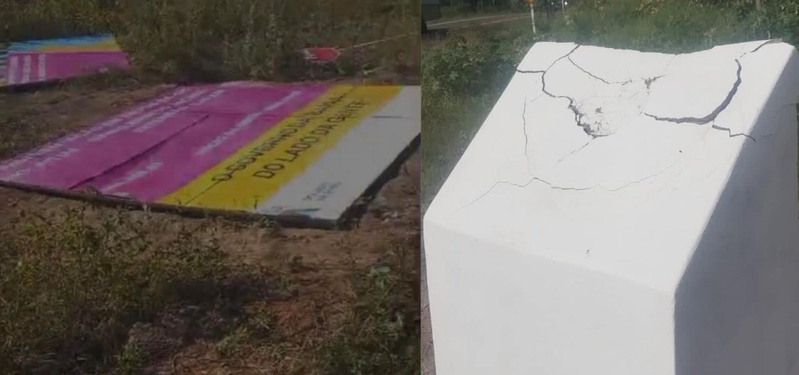 Placas de obras do governo da Bahia são alvo de vandalismo