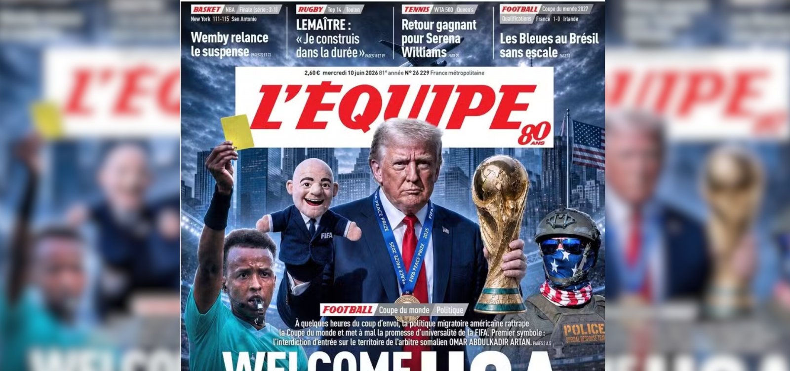 Presidente da Fifa é retratado como fantoche de Trump em jornal francês