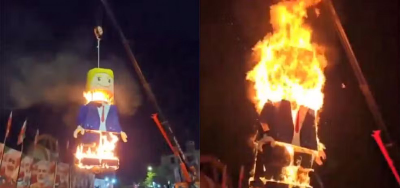 Iranianos queimam boneco gigante de Trump durante funeral de Ali Khamenei 