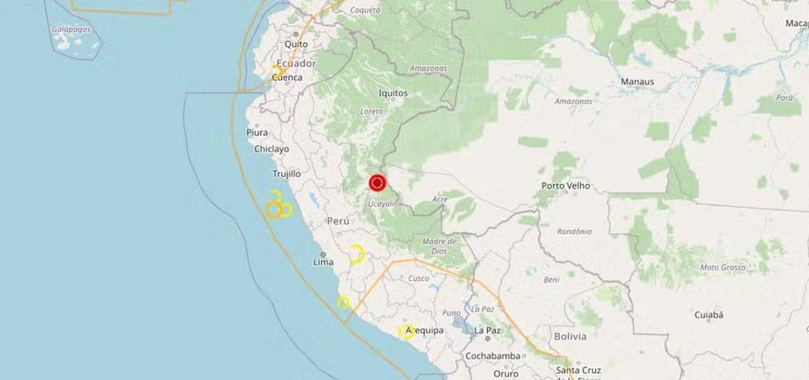 Terremoto de magnitude 5,6 é registrado próximo à fronteira entre Peru e Brasil