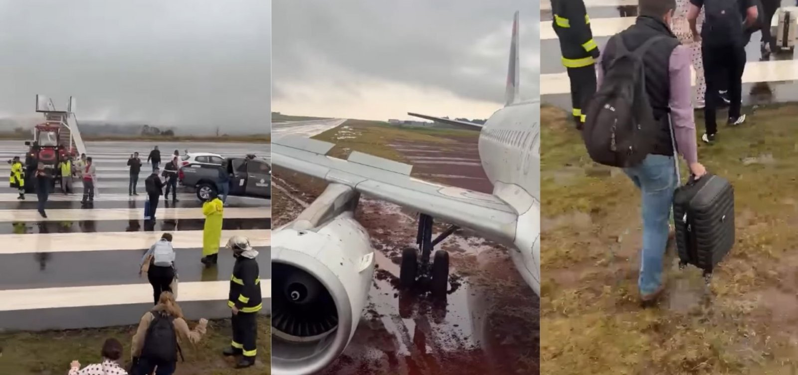 Avião com 151 passageiros sai da pista e fica atolado durante pouso no Paraná