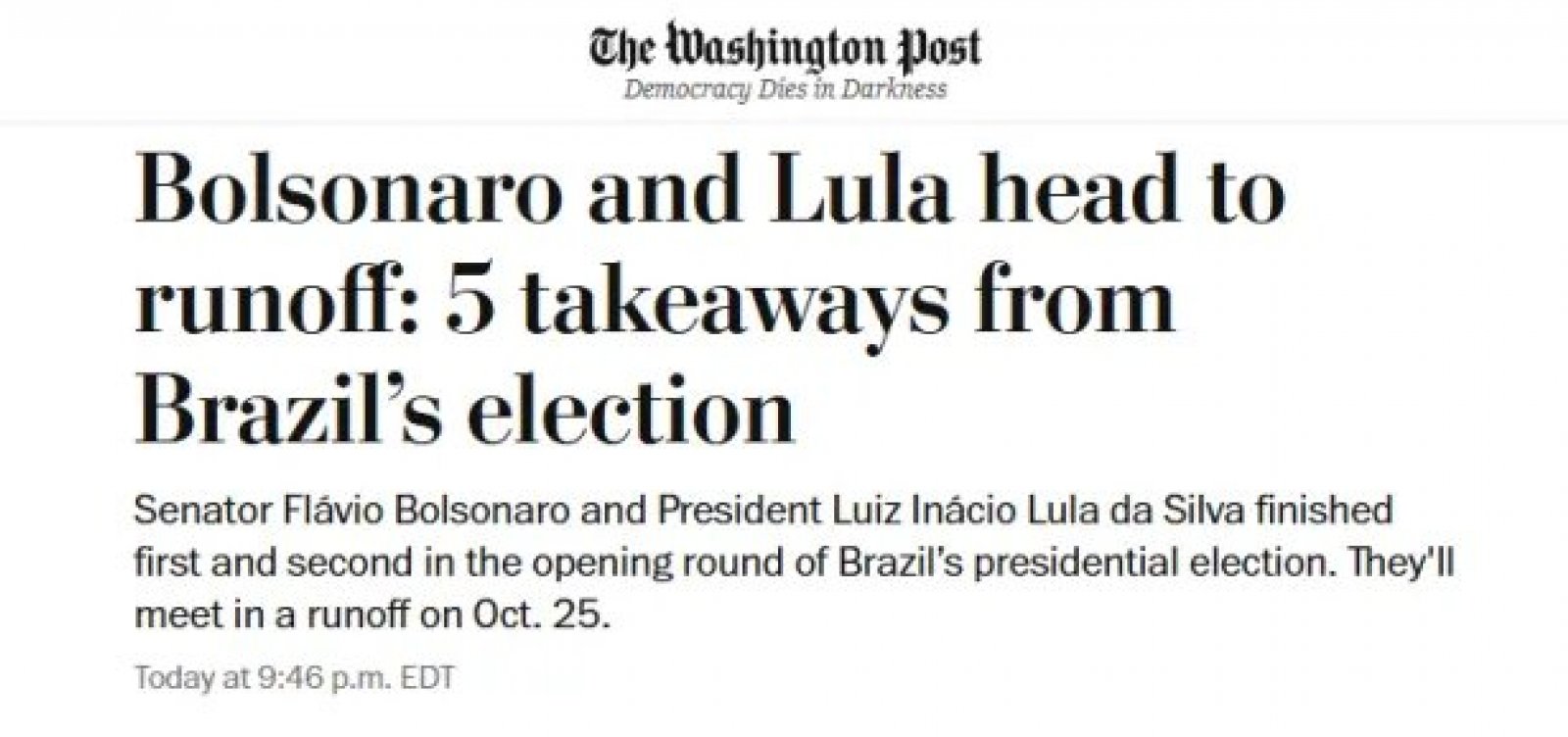 Imprensa internacional destaca votação de Flávio acima das expectativas e disputa apertada com Lula