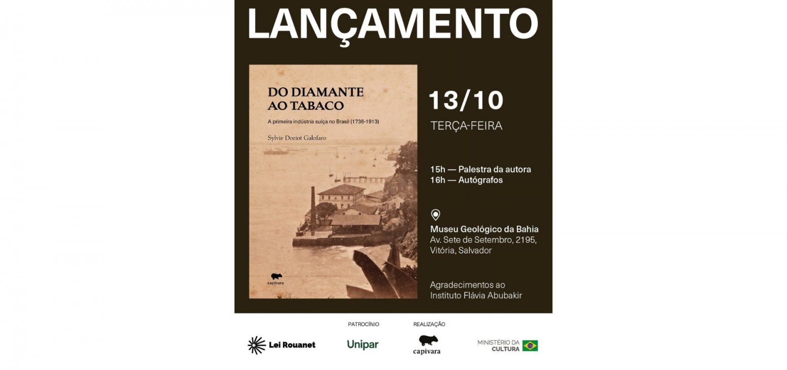 Instituto Flávia Abubakir promove lançamento de livro sobre presença suíça no Brasil em Salvador